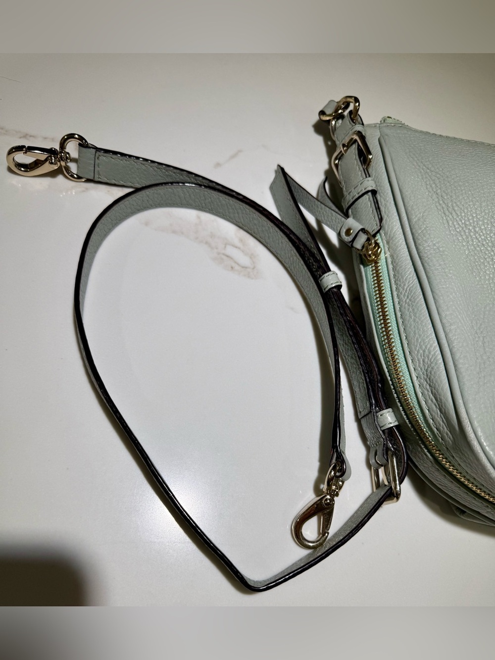 KATE SPADE Leather Cobble Hill Expandable Ella Crossbody/Shoulder bag Mint Green - Picture 7 of 16